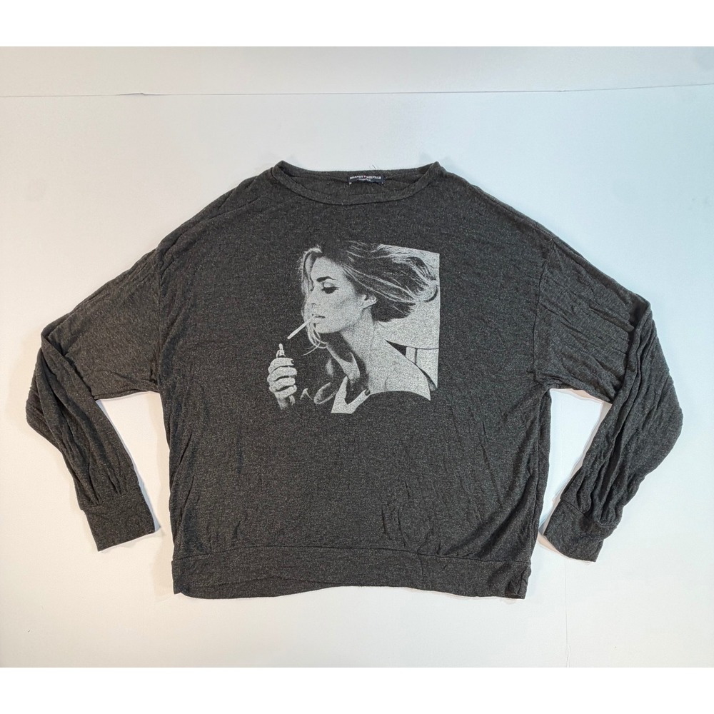Brandy Melville Charcoal Gray Graphic Long Sleeve Top One Size Smoking Woman